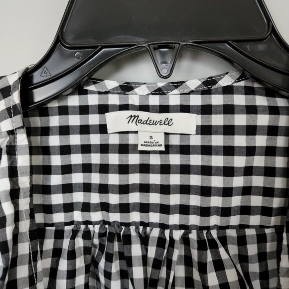 Madewell | Black and White Gingham Short Sleeve Wrap Top with Tie Waist, Size S - Picture 6 of 11